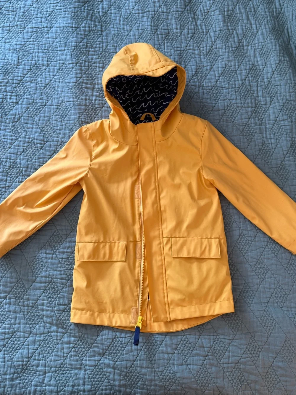 Cat & Jack Yellow Hooded Raincoat with Navy Lining 4T